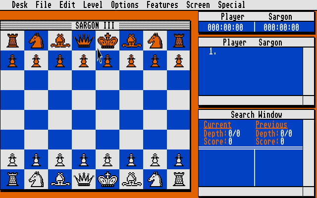 Sargon III Atari ST Screenshot: Game start.