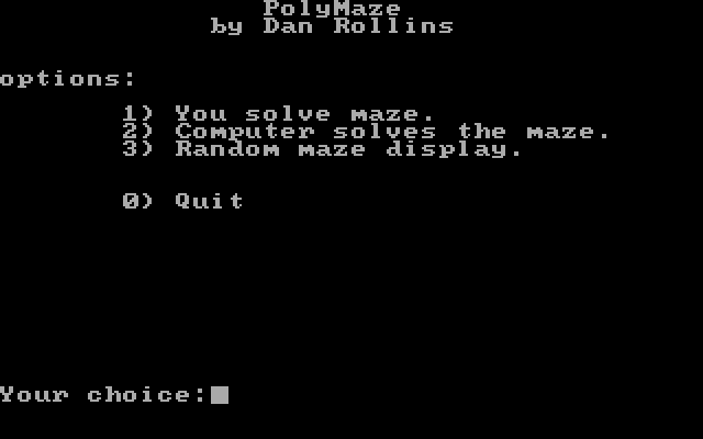 PolyMaze IBM PC/Compatibles Screenshot: Title screen and main menu.