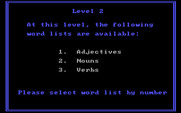 Word Attack! for IBM PC/Compatibles - Select a word list.