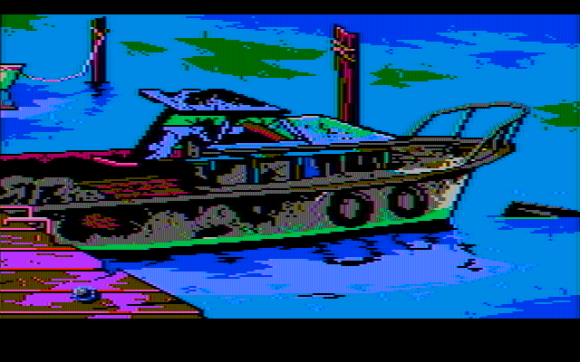 Manhunter 2: San Francisco IBM PC/Compatibles Screenshot: This boat caught fire...but how?