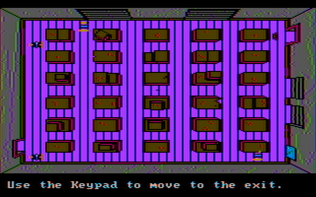 Manhunter 2: San Francisco IBM PC/Compatibles Screenshot: Warehouse top down view, another arcade sequence...