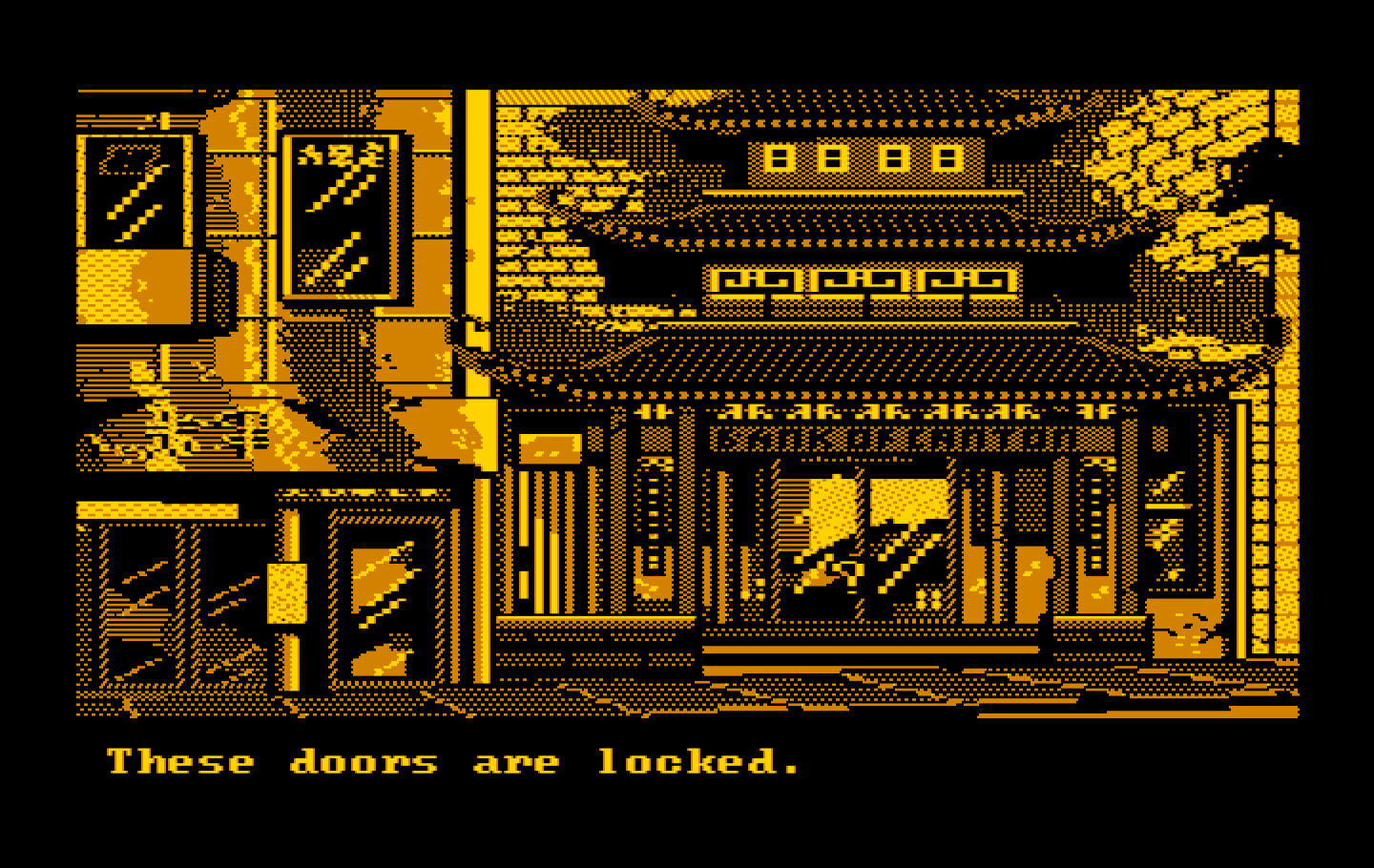 Manhunter 2: San Francisco IBM PC/Compatibles Screenshot: The doors are locked...better find another way in!