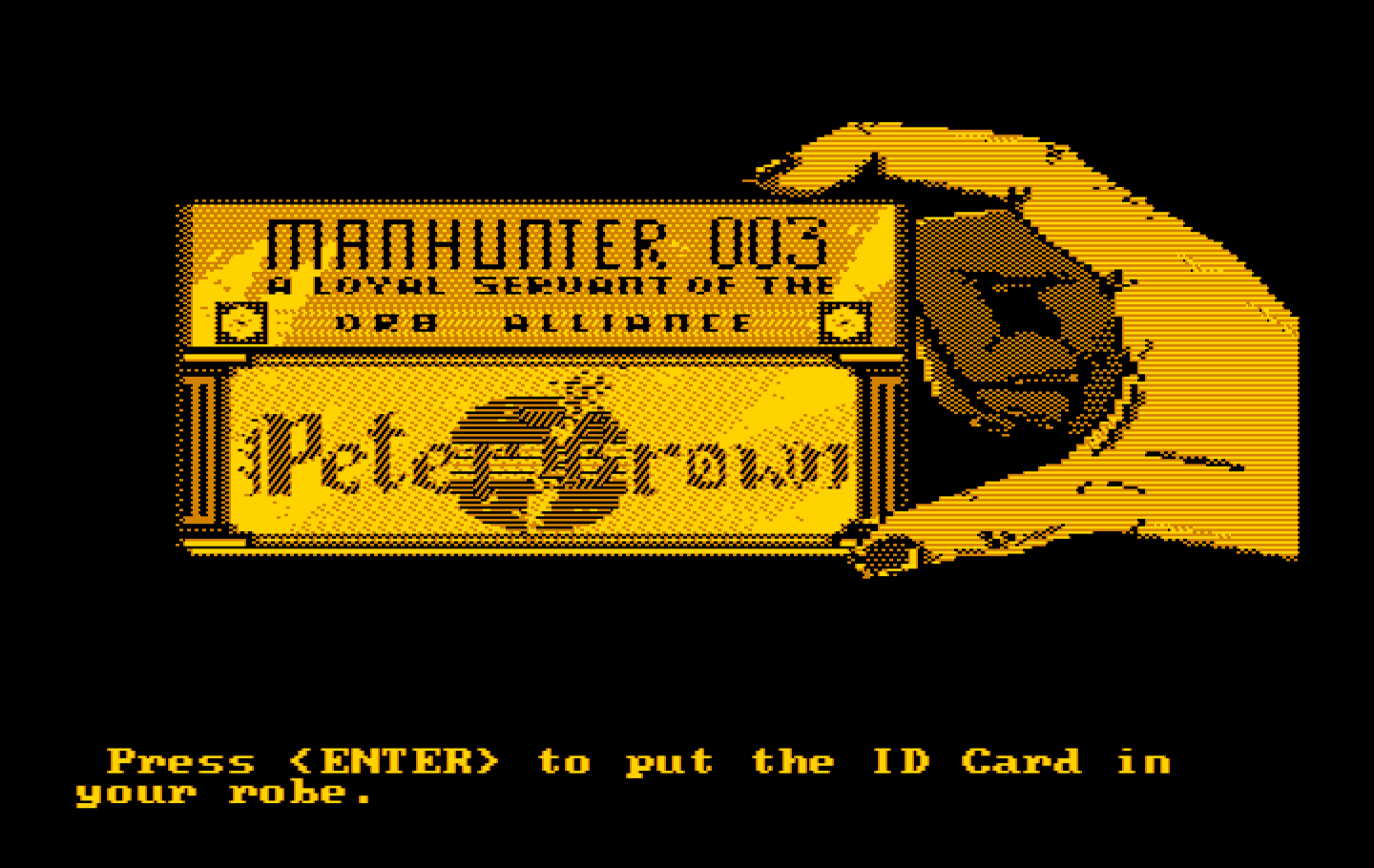 Manhunter 2: San Francisco IBM PC/Compatibles Screenshot: Stealing the ID card of a deceased manhunter...