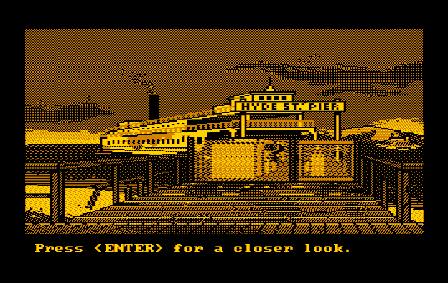 Manhunter 2: San Francisco IBM PC/Compatibles Screenshot: Arrived at the Hyde St. Pier; let's take a closer look.