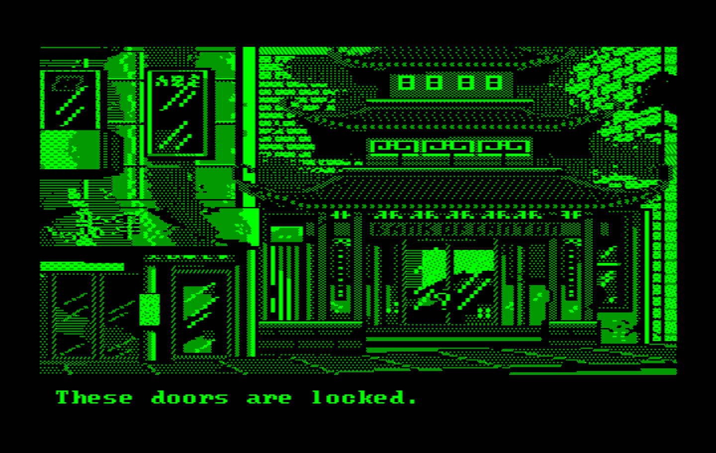 Manhunter 2: San Francisco IBM PC/Compatibles Screenshot: The doors are locked...better find another way in!