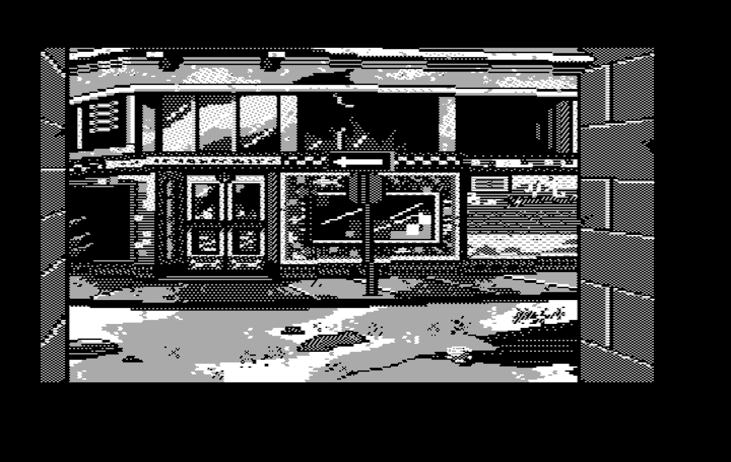 Manhunter 2: San Francisco IBM PC/Compatibles Screenshot: Outside a shop...
