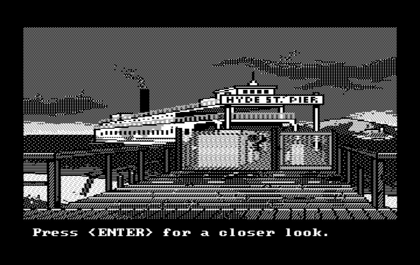 Manhunter 2: San Francisco IBM PC/Compatibles Screenshot: Arrived at the Hyde St. Pier; let's take a closer look.
