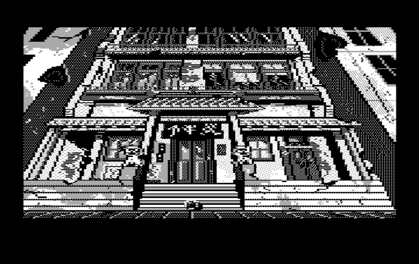 Manhunter 2: San Francisco IBM PC/Compatibles Screenshot: Outside a strange temple...