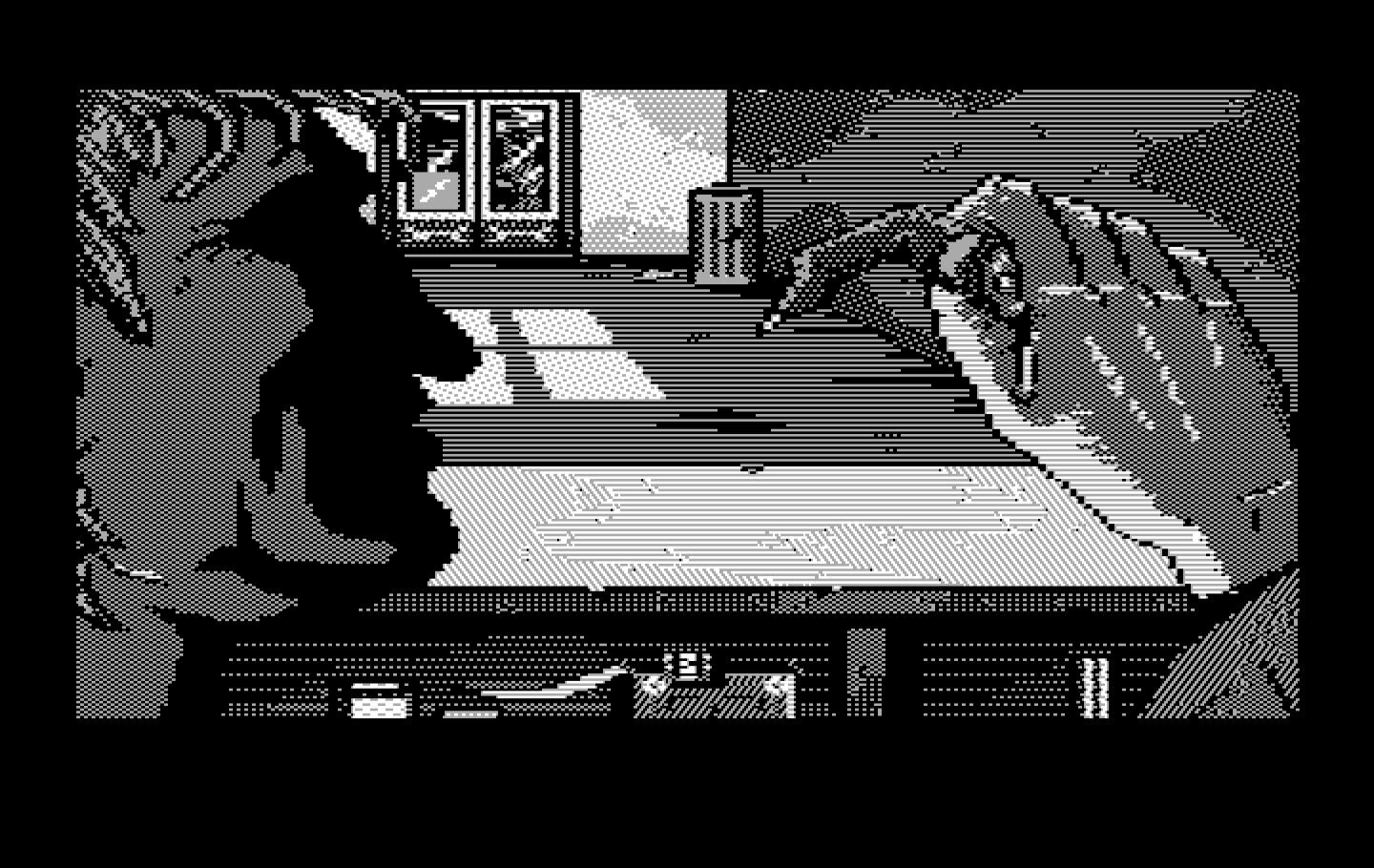 Manhunter 2: San Francisco IBM PC/Compatibles Screenshot: What on earth is the shopkeeper looking at?