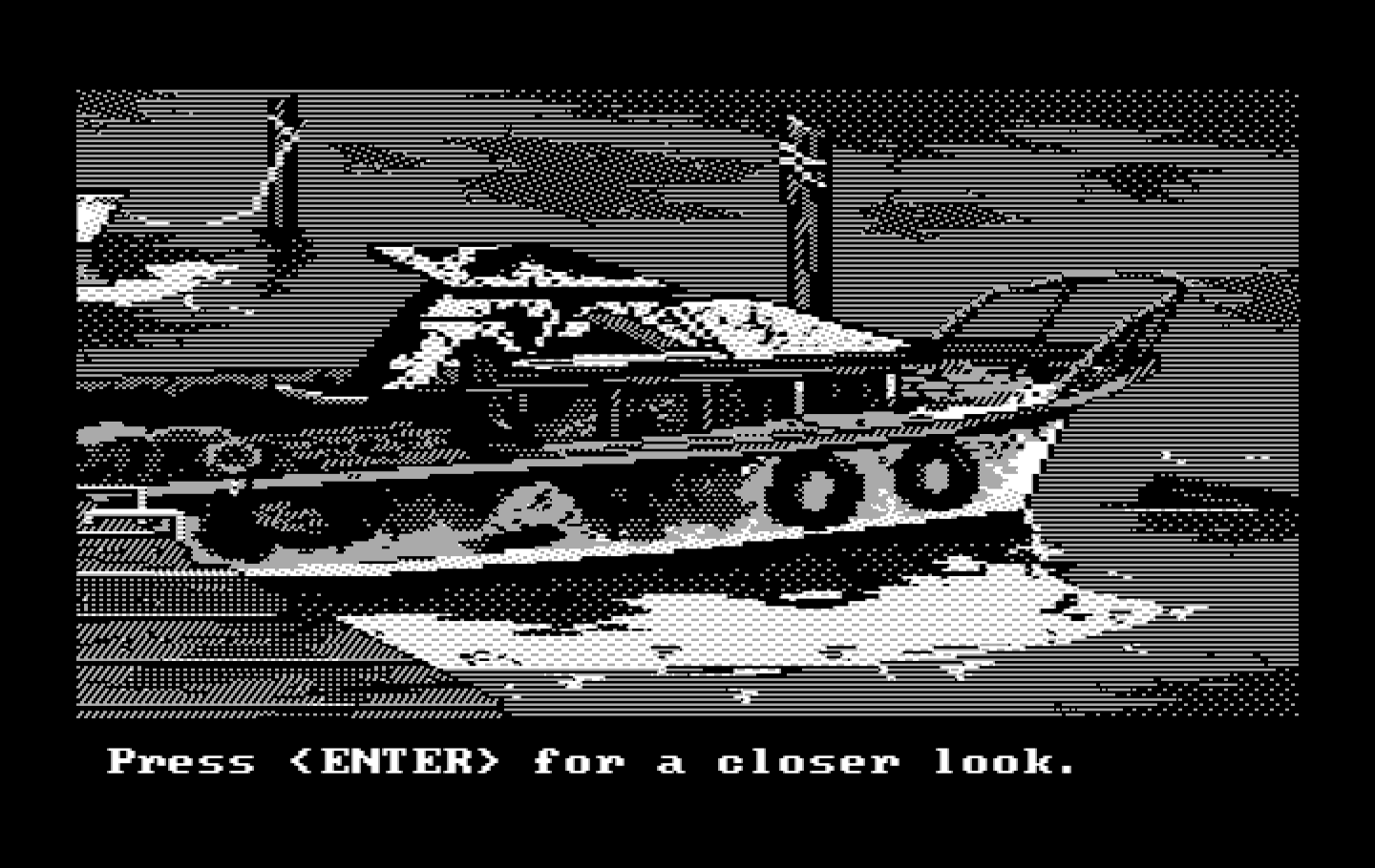 Manhunter 2: San Francisco IBM PC/Compatibles Screenshot: This boat caught fire; but how?