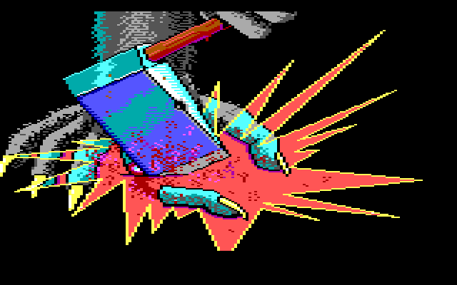 Manhunter 2: San Francisco IBM PC/Compatibles Screenshot: In a deadly game the losing rat chops off his finger.