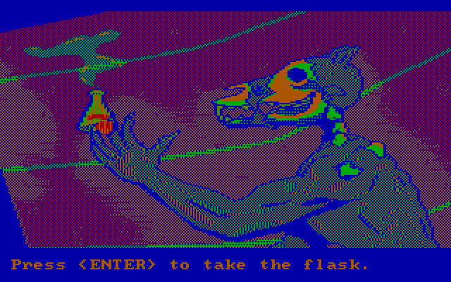 Manhunter 2: San Francisco IBM PC/Compatibles Screenshot: A clue! Press enter to take the flask...