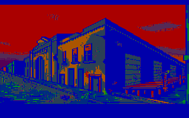 Manhunter 2: San Francisco IBM PC/Compatibles Screenshot: Outside of a warehouse.