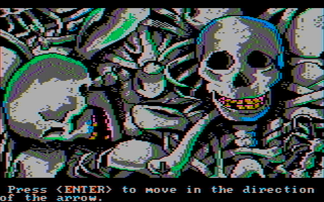 Manhunter: New York IBM PC/Compatibles Screenshot: Searching a pile of skulls...