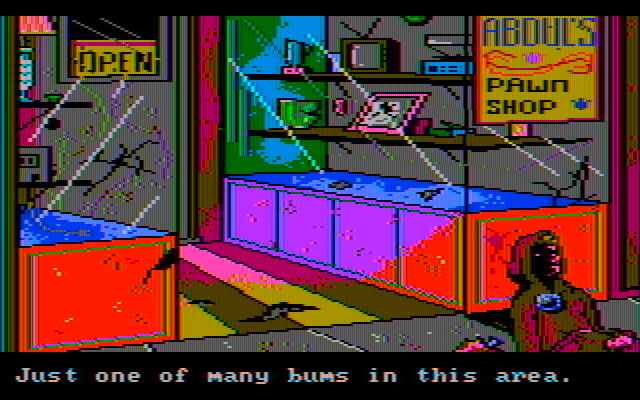 Manhunter: New York IBM PC/Compatibles Screenshot: There are quite a few bums in the area...