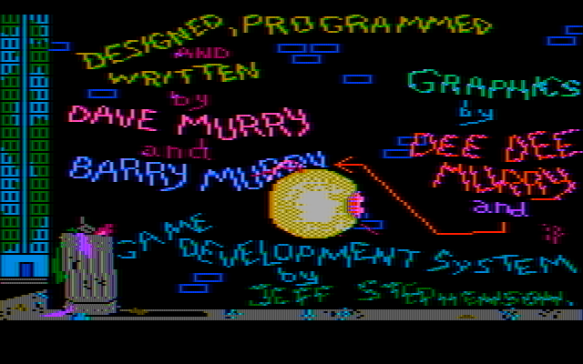 Manhunter: New York IBM PC/Compatibles Screenshot: Game credits appear as graffiti on a building.