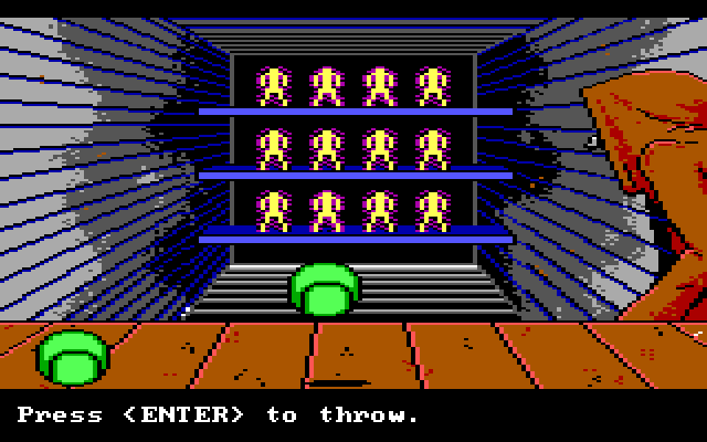 Manhunter: New York IBM PC/Compatibles Screenshot: Throw the baseball to knock things over.