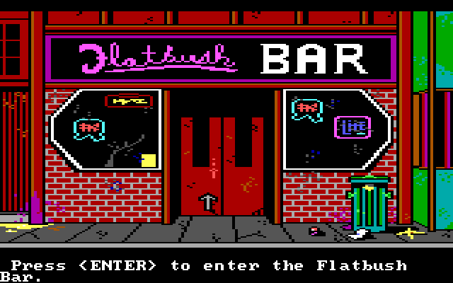 Manhunter: New York IBM PC/Compatibles Screenshot: Checking out a local bar...