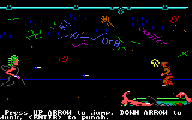 Manhunter: New York IBM PC/Compatibles Screenshot: Arcade sequence; dodge things being thrown at you.