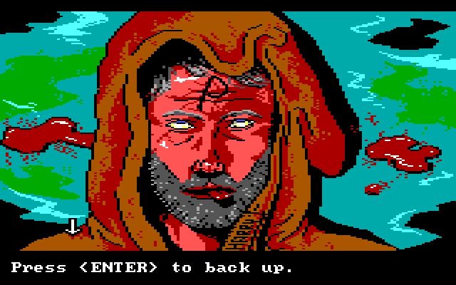 Manhunter: New York IBM PC/Compatibles Screenshot: Examining a victim.