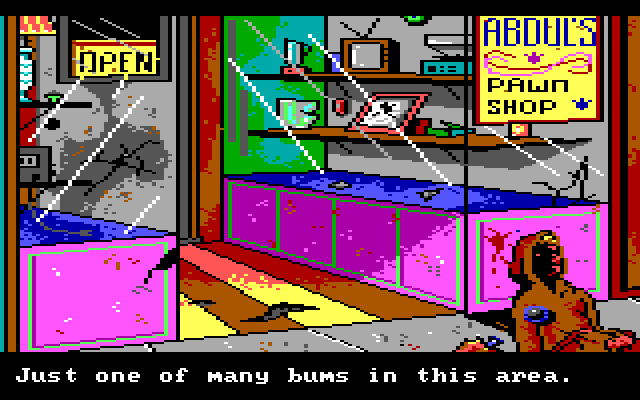 Manhunter: New York IBM PC/Compatibles Screenshot: Outside the pawn shop.