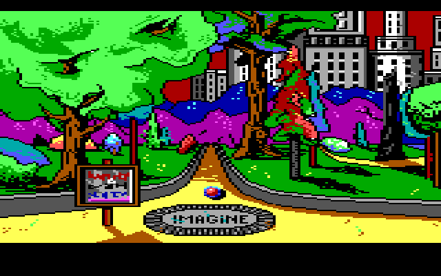 Manhunter: New York IBM PC/Compatibles Screenshot: Park entrance; which way to go?