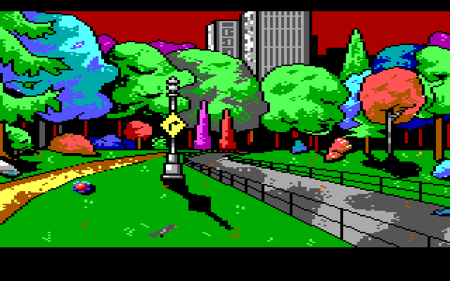 Manhunter: New York IBM PC/Compatibles Screenshot: You need to be careful navigating through the park...which way now?