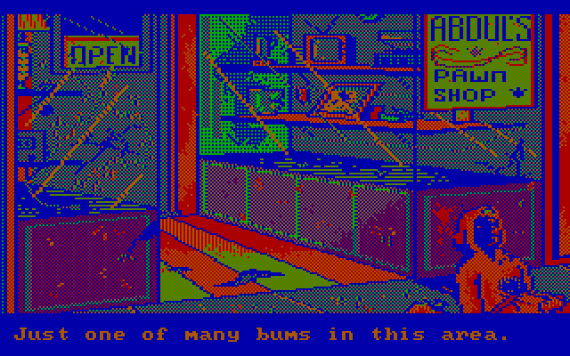 Manhunter: New York IBM PC/Compatibles Screenshot: Outside the pawn shop.