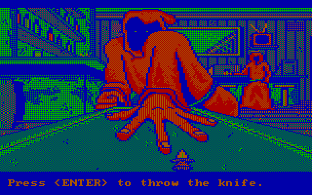 Manhunter: New York IBM PC/Compatibles Screenshot: The knife throwing game.