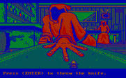 Manhunter: New York for IBM PC/Compatibles - The knife throwing game.