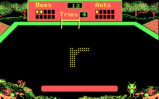 Bouncy Bee Learns Letters IBM PC/Compatibles Screenshot: The ants won this round, I didn't guess "r" in time...