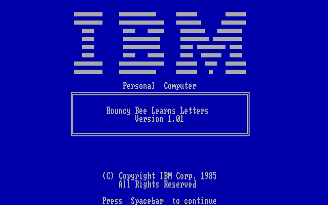 Bouncy Bee Learns Letters IBM PC/Compatibles Screenshot: IBM logo and title screen 1.