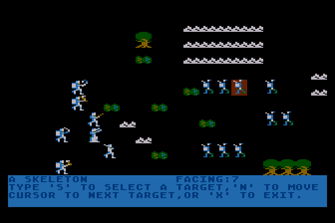 Wizard's Crown Atari 8-bit Screenshot: Selecting a target.