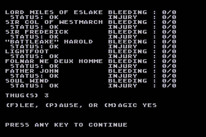 Wizard's Crown Atari 8-bit Screenshot: Starting quick combat...