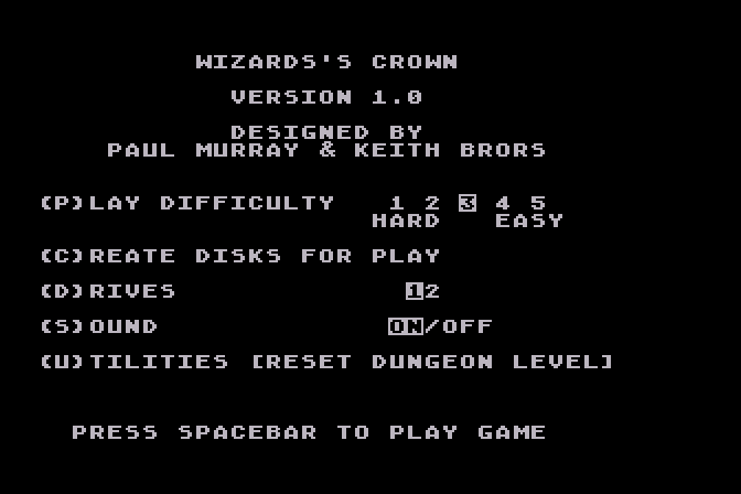 Wizard's Crown Atari 8-bit Screenshot: Title screen.