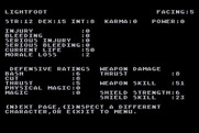 Wizard's Crown for Atari 8-bit - Character stats.