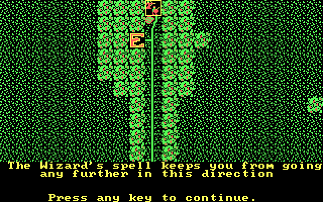Wizard's Crown IBM PC/Compatibles Screenshot: A wizard's spell keeps me from going in this direction!