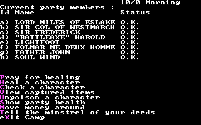 Wizard's Crown IBM PC/Compatibles Screenshot: Main menu.