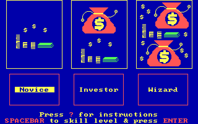 Wizard of Wall Street IBM PC/Compatibles Screenshot: What skill level would you like?