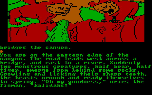 Wizard of Oz, The IBM PC/Compatibles Screenshot: Uh oh, how do we scare away these Kalidahs?