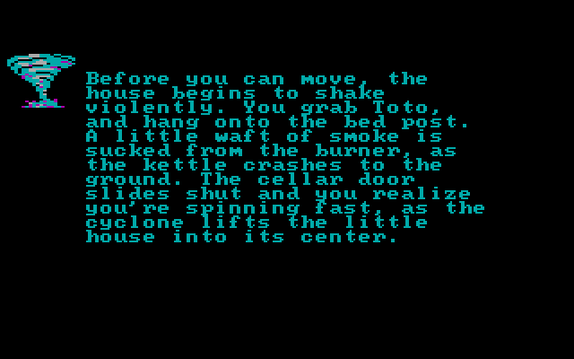 Wizard of Oz, The IBM PC/Compatibles Screenshot: A little animated cyclone appears for this page of the story.