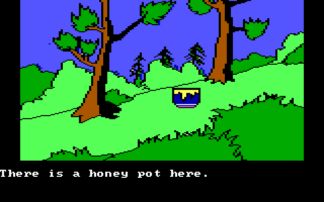 Winnie the Pooh in the Hundred Acre Wood IBM PC/Compatibles Screenshot: Hey, there's a honey pot here! Who could this belong to?