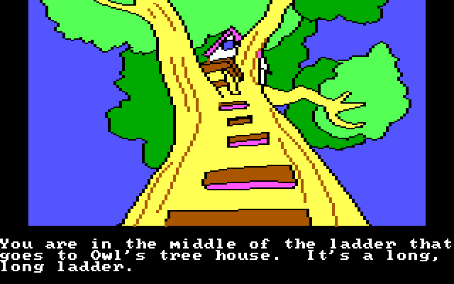 Winnie the Pooh in the Hundred Acre Wood IBM PC/Compatibles Screenshot: Climbing up to Owl's house...