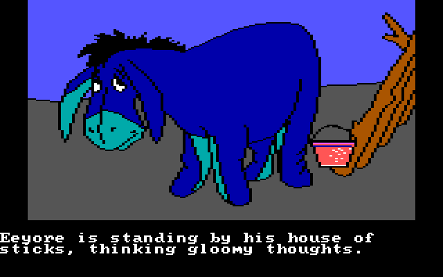 Winnie the Pooh in the Hundred Acre Wood IBM PC/Compatibles Screenshot: Eeyore is rarely happy.