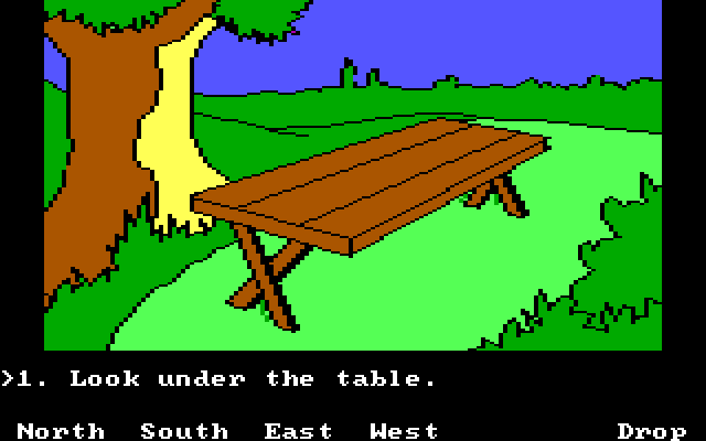 Winnie the Pooh in the Hundred Acre Wood IBM PC/Compatibles Screenshot: Do you think anything is under this table?