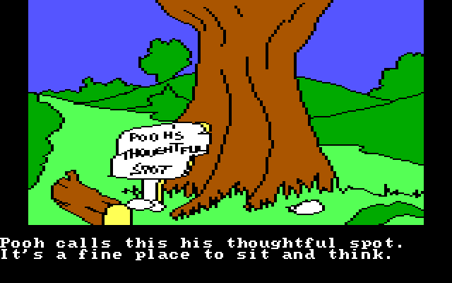 Winnie the Pooh in the Hundred Acre Wood IBM PC/Compatibles Screenshot: Here's Pooh's thoughtful spot.