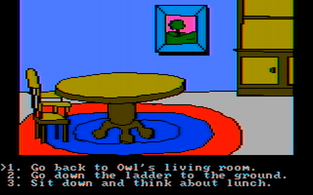 Winnie the Pooh in the Hundred Acre Wood IBM PC/Compatibles Screenshot: Owl's dining room.