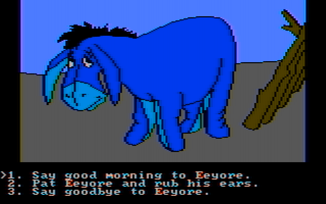 Winnie the Pooh in the Hundred Acre Wood IBM PC/Compatibles Screenshot: Can you cheer up Eeyore?