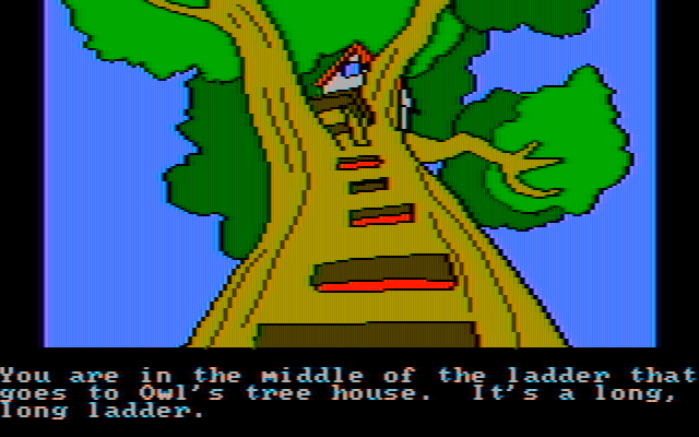 Winnie the Pooh in the Hundred Acre Wood IBM PC/Compatibles Screenshot: Climbing up to Owl's house...