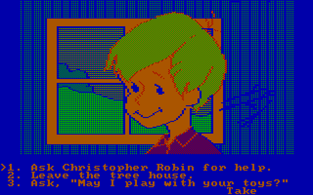 Winnie the Pooh in the Hundred Acre Wood IBM PC/Compatibles Screenshot: Talking to Christopher Robin...
